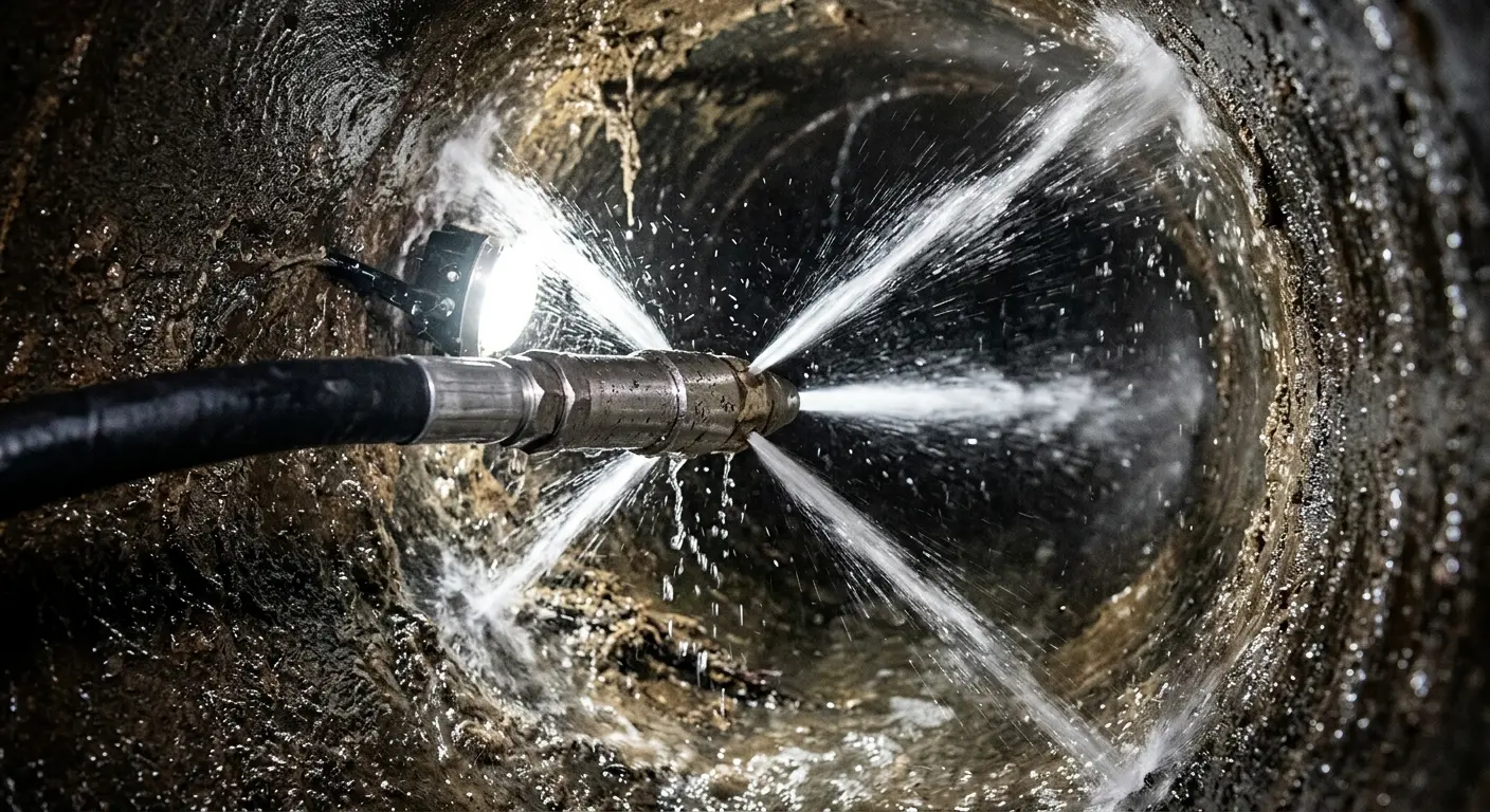 High-pressure hydro jetting nozzle cleaning sewer pipe for Storm Drain Cleaning in Franklin